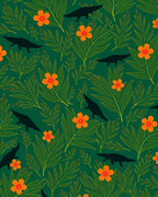 Dark Teal Alligator Orange Blossom Jungle Rug