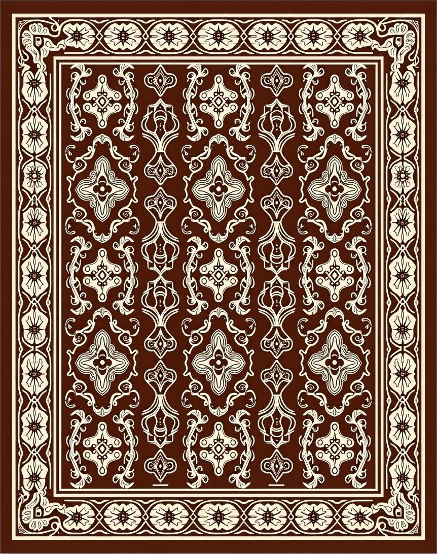 Traditional Brown Cream Floral Arrangement Rug