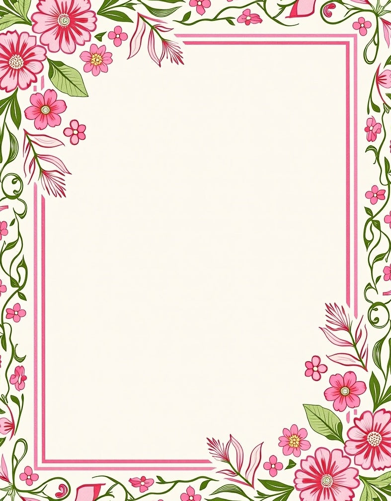 Sweet Pink Floral Border Arrangement Rug