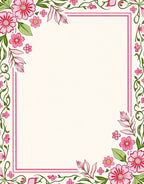 Sweet Pink Floral Border Arrangement Rug