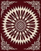 Crimson Cream Radial Mandala Floral Rug