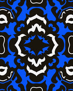 Bold Blue White Symmetrical Scroll Rug