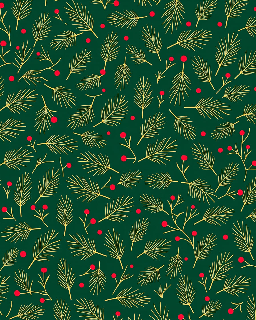 Green Pine Branches Red Berries Rug