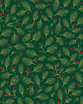 Green Pine Branches Red Berries Rug