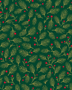 Green Pine Branches Red Berries Rug