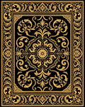 Elegant Gold Black Floral Scrollwork Medallion Rug