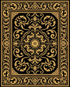 Elegant Gold Black Floral Scrollwork Medallion Rug