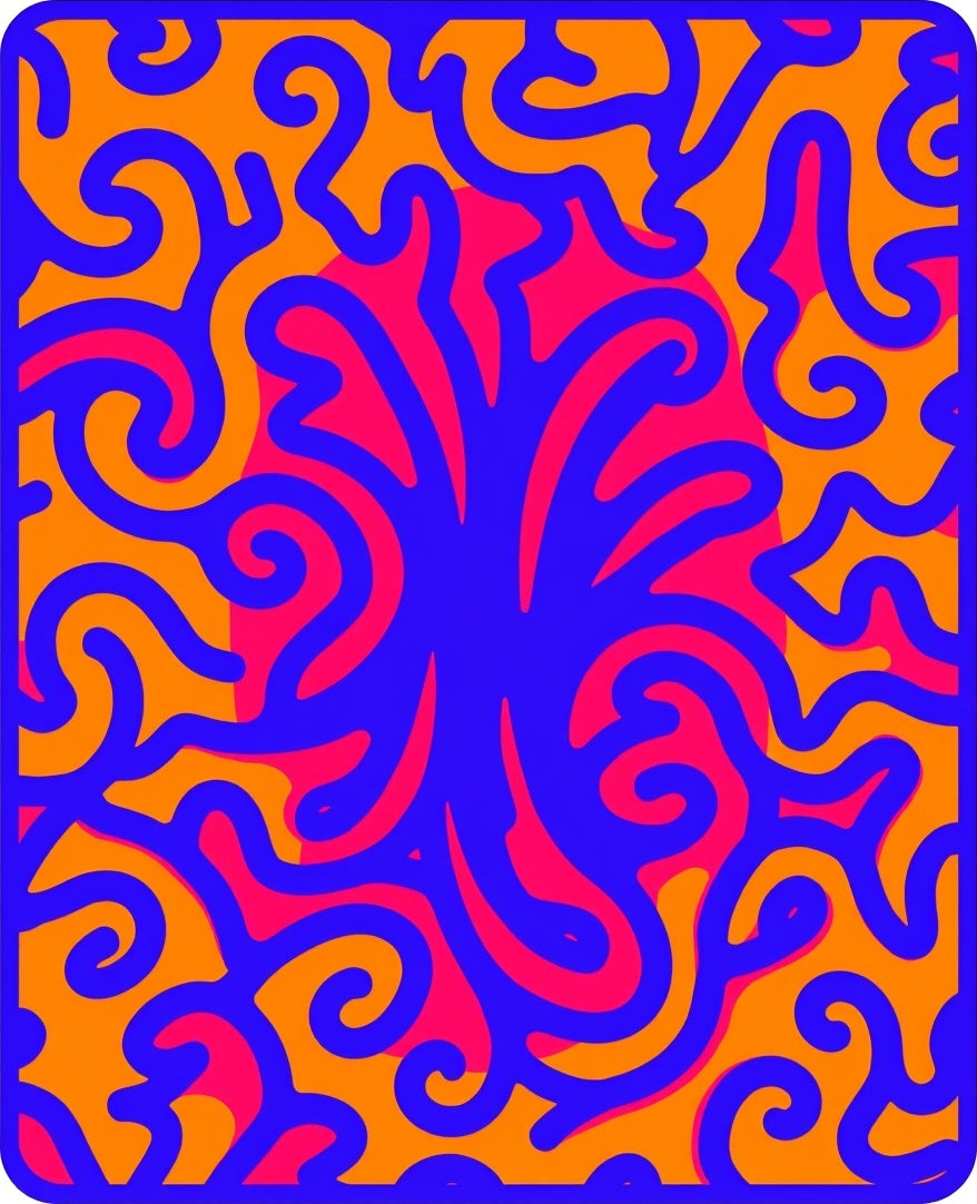 Vibrant Orange Blue Swirling Abstract Rug