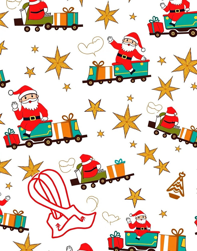 Jolly Santa Train Gold Star Whimsical Rug