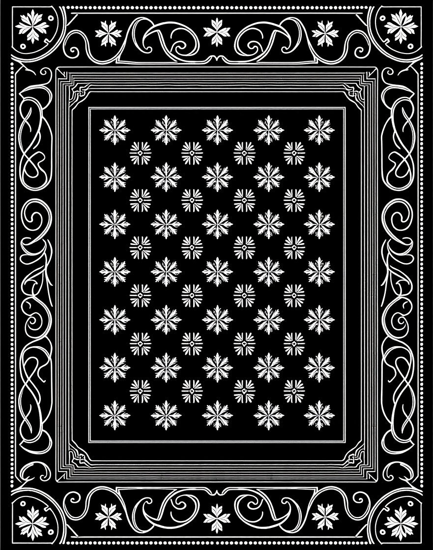 Classic Black White Floral Border Rug