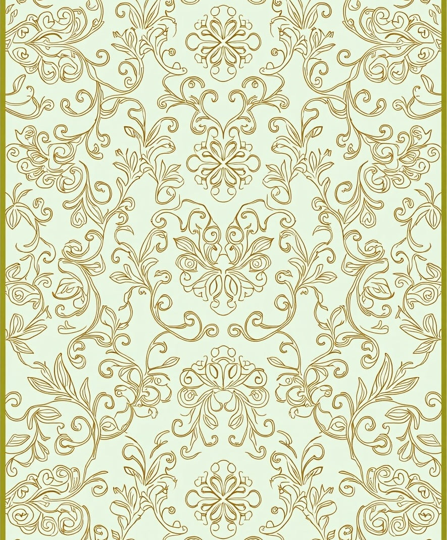 Antique Golden Floral Scrollwork Swirls Rug