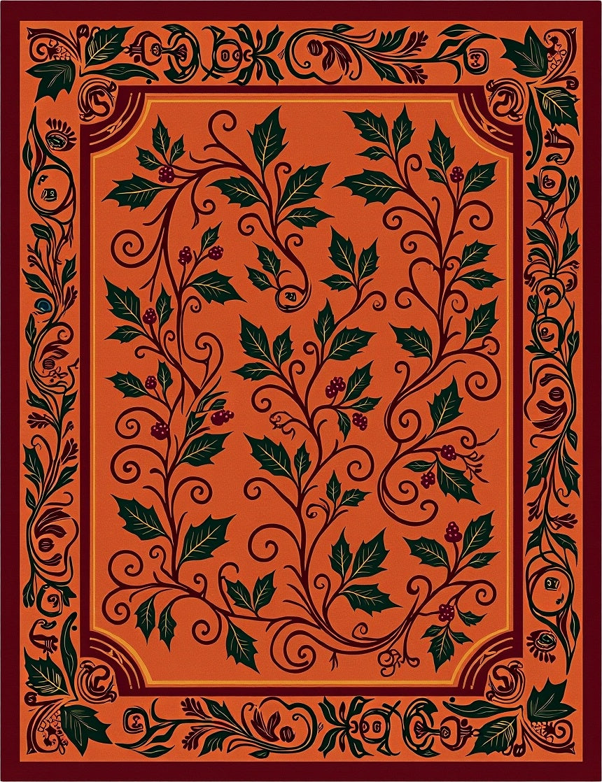Vibrant Orange Holly Vine Medallion Rug