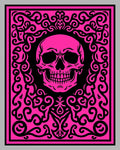 Vibrant Pink Skull Scrollwork Frame Rug