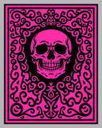 Vibrant Pink Skull Scrollwork Frame Rug