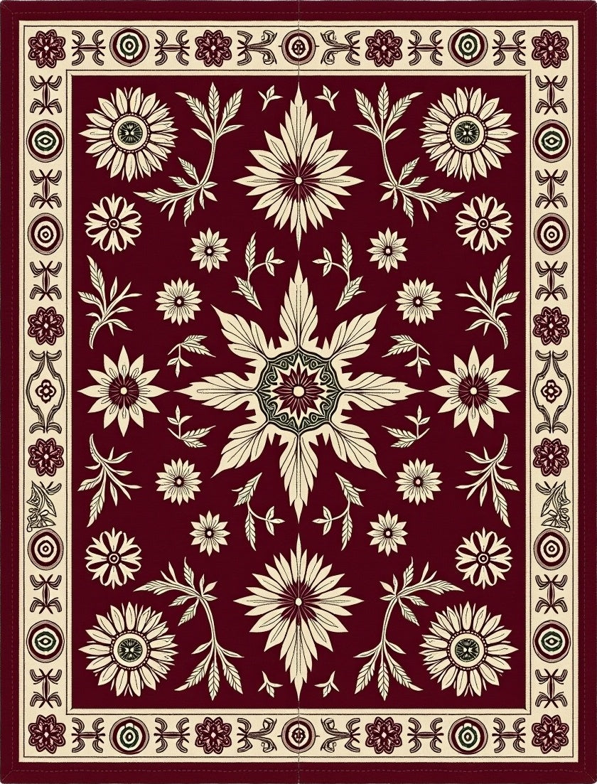 Crimson Floral Sunburst Medallion Rug