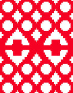 Crimson White Pixelated Geometric Layout Rug