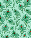 Green Peacock Feathers Red Hearts Rug