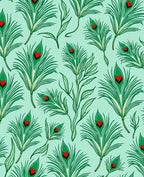 Green Peacock Feathers Red Hearts Rug