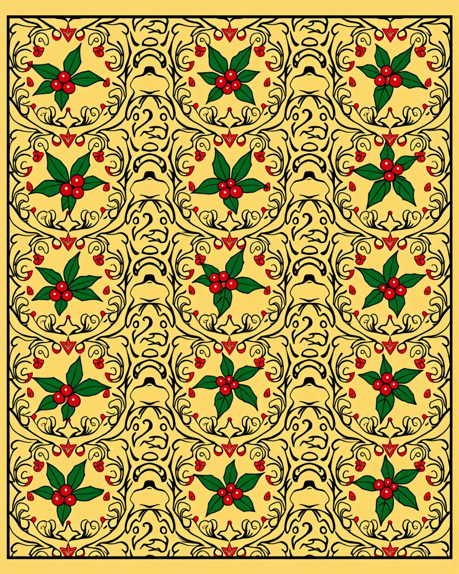 Yellow Holly Branch Art Nouveau Rug