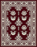 Crimson Bearded Faces Bordered Rug