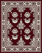 Crimson Bearded Faces Bordered Rug