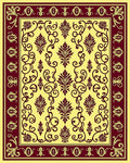 Deep Red Floral Damask Ivory Lattice Rug