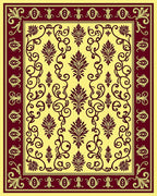 Deep Red Floral Damask Ivory Lattice Rug