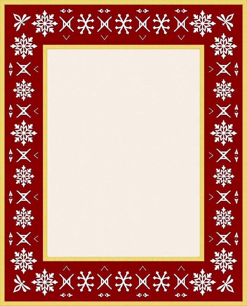 Crimson White Winter Snow Border Rug