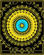 Vibrant Yellow Blue Central Medallion Rug