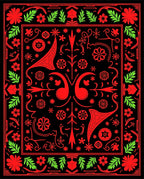 Bold Red Floral Folk Art Rug