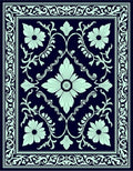 Navy Light Teal Floral Garden Rug