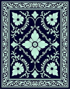 Navy Light Teal Floral Garden Rug