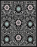 Art Nouveau Floral Black Pink Blue Rug