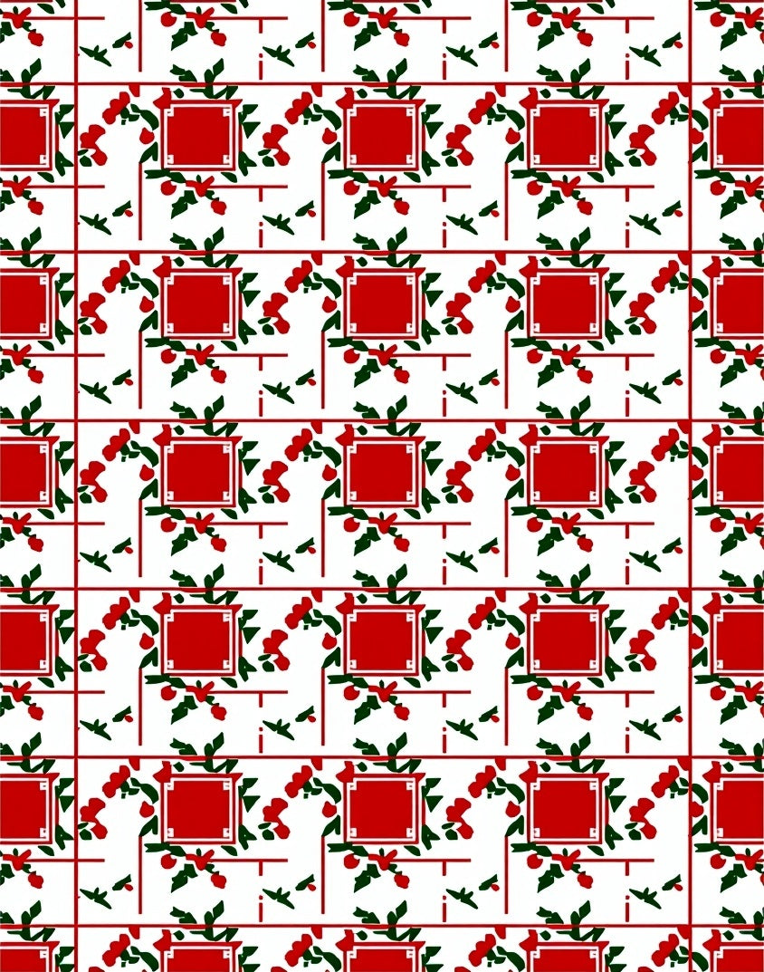 Bold Red Square Botanical Repeating Rug