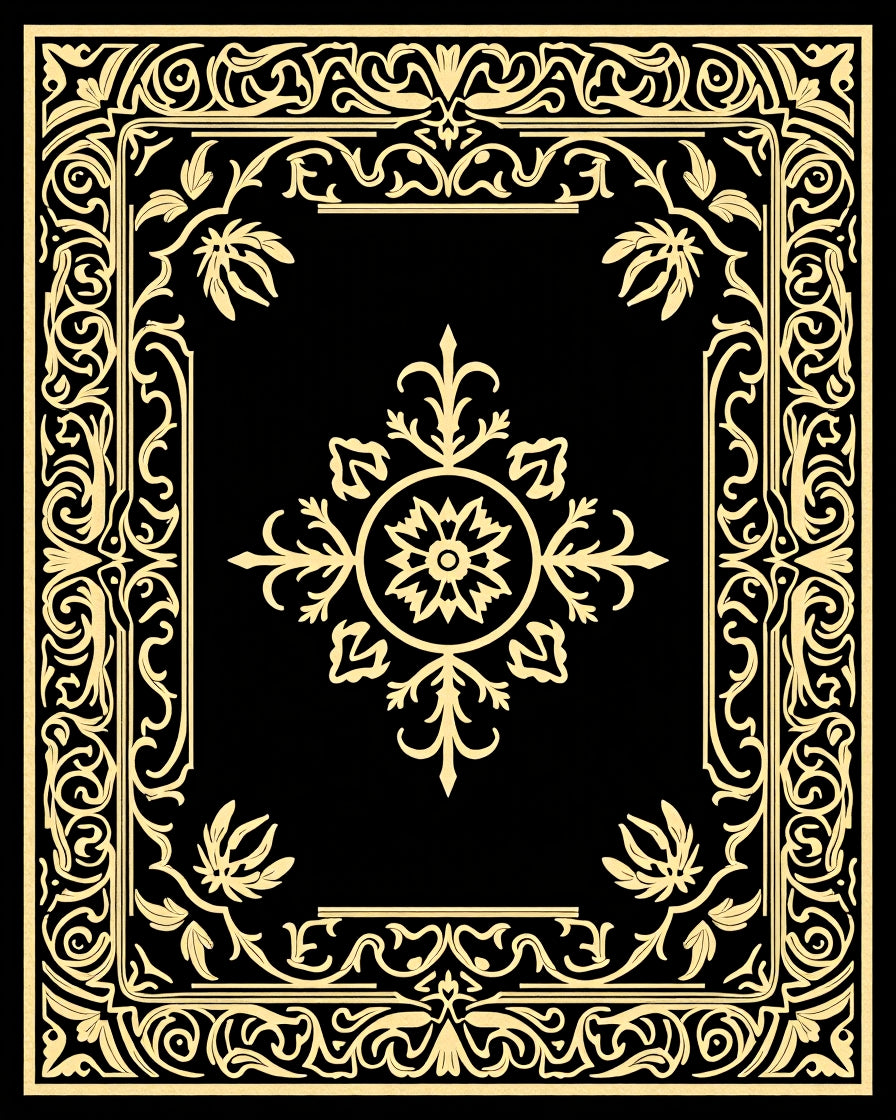 Ornate Yellow Floral Medallion Frame Rug