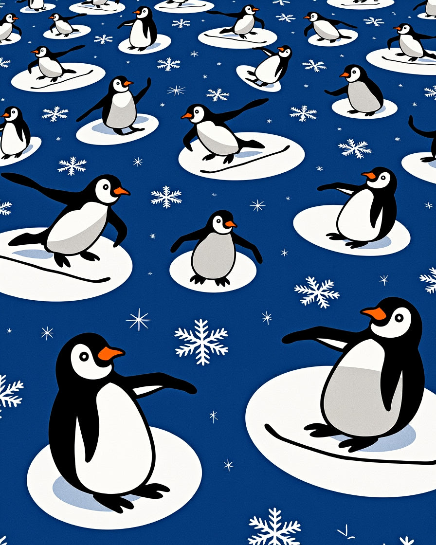 Playful Penguins on Ice Snowflakes Rug