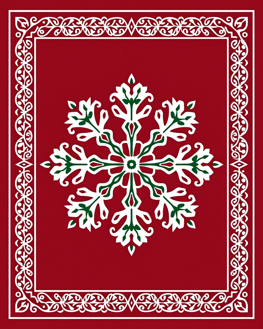 Red Snowflake Ornate Border Rug