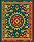 Deep Teal Floral Medallion Border Rug