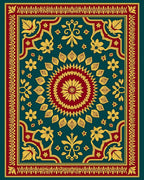 Deep Teal Floral Medallion Border Rug