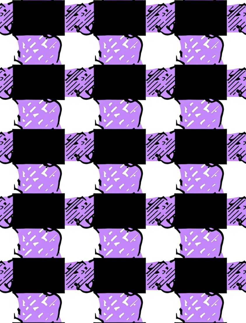 Lavender Black Checkerboard Abstract Shapes Rug