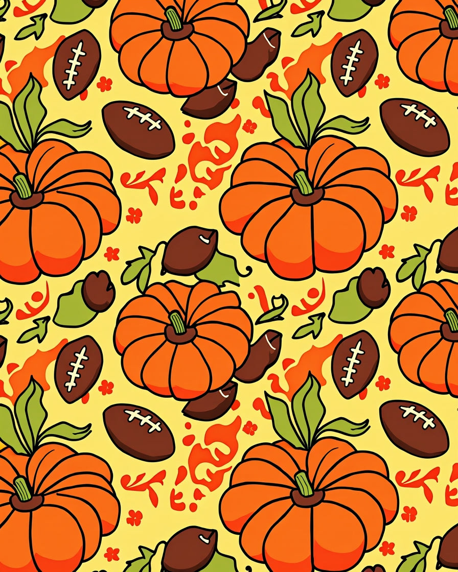 Autumn Orange Pumpkin Football Medley Rug