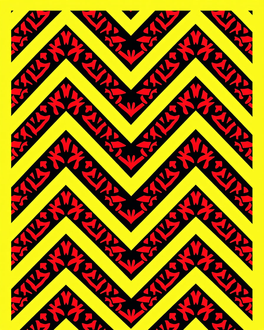 Bold Yellow Red Tribal Chevron Rug