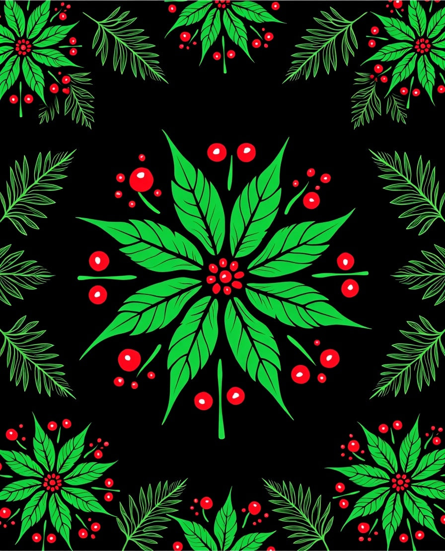 Festive Green Poinsettia Red Berry Rug