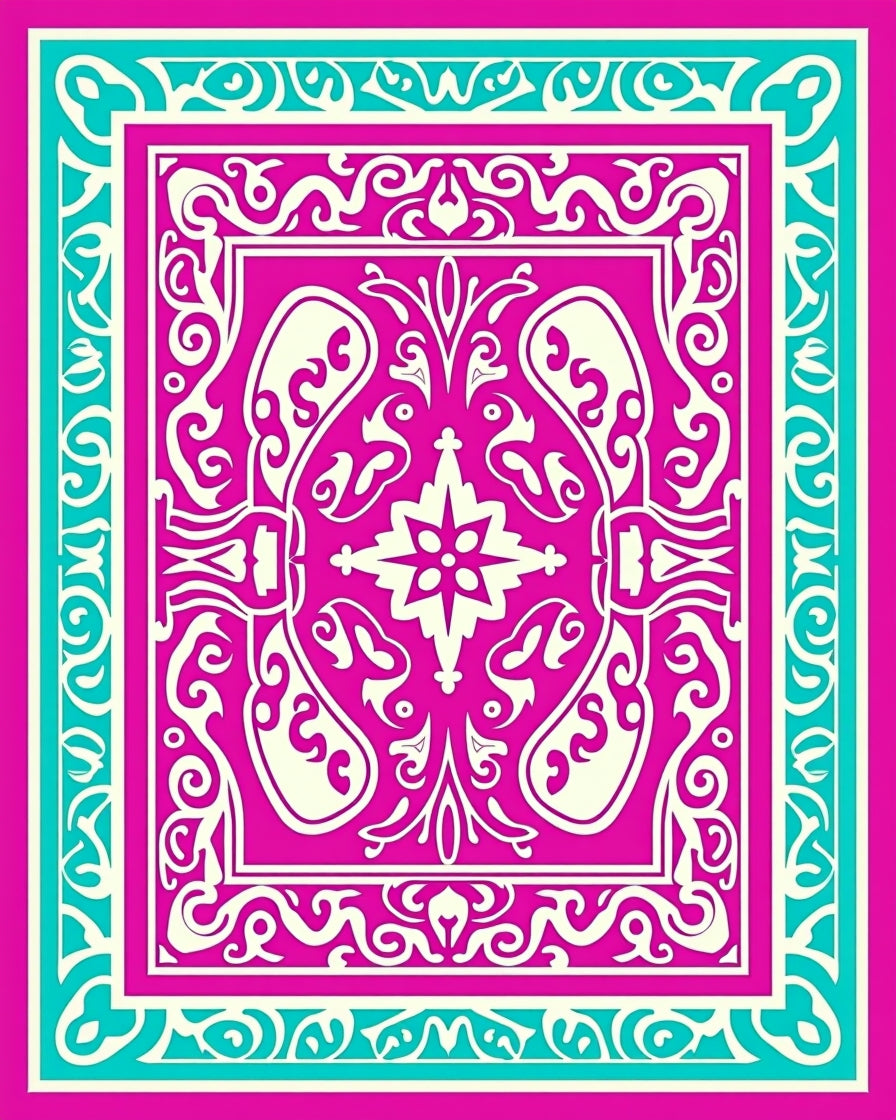 Vibrant Fuchsia Teal Floral Mandala Rug