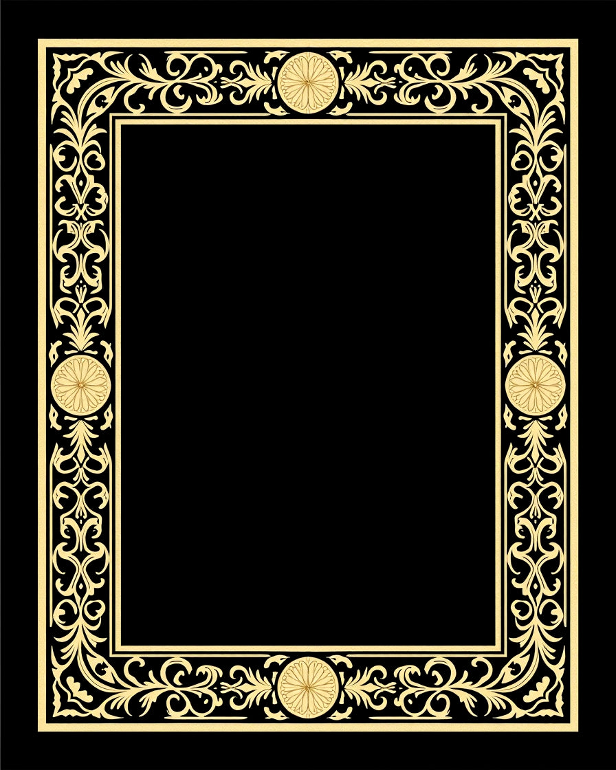 Golden Floral Scrollwork Medallion Border Rug