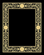 Golden Floral Scrollwork Medallion Border Rug