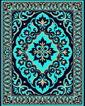 Deep Aqua Golden Floral Medallion Rug