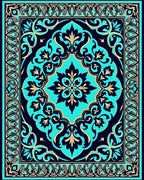 Deep Aqua Golden Floral Medallion Rug