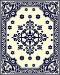 Navy Floral Medallion Cream Border Rug