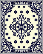 Navy Floral Medallion Cream Border Rug